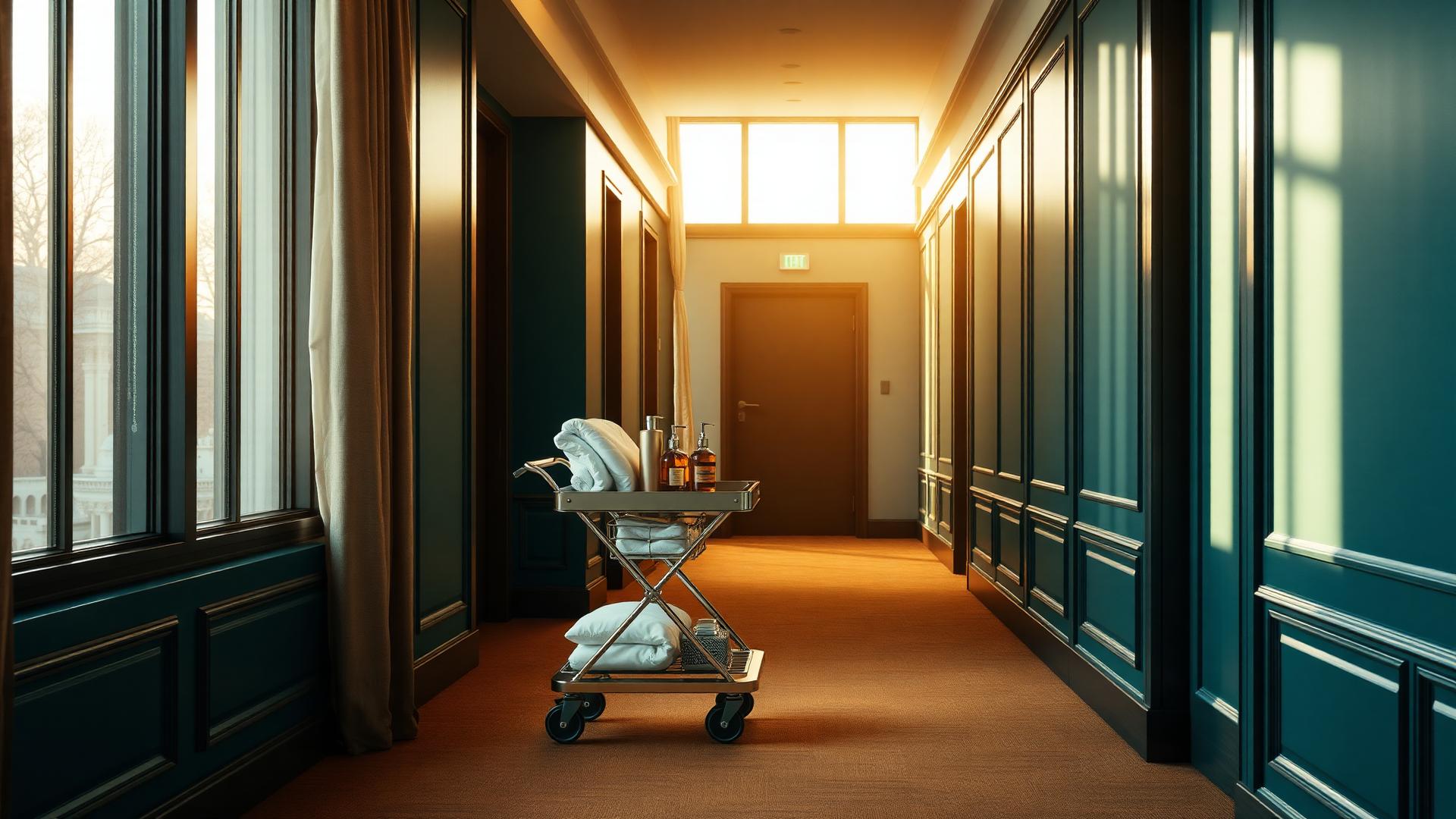 Étage d'hôtel préparé par l'équipe housekeeping